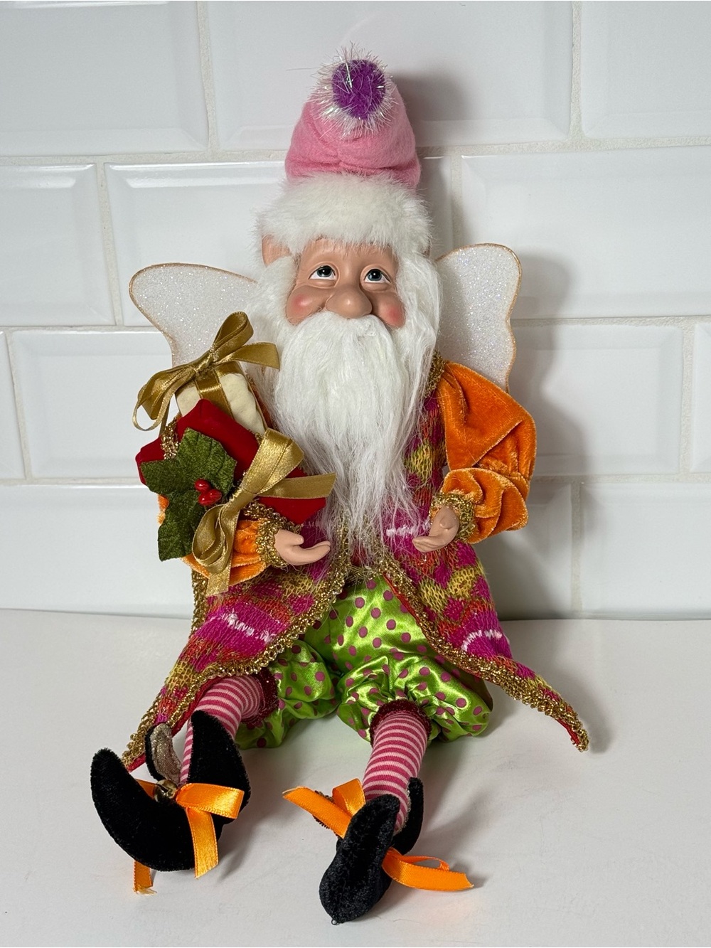 Vintage Christmas Eve Elf Fairy Hoilday Figures 18" Sitting ELF Posable Pink